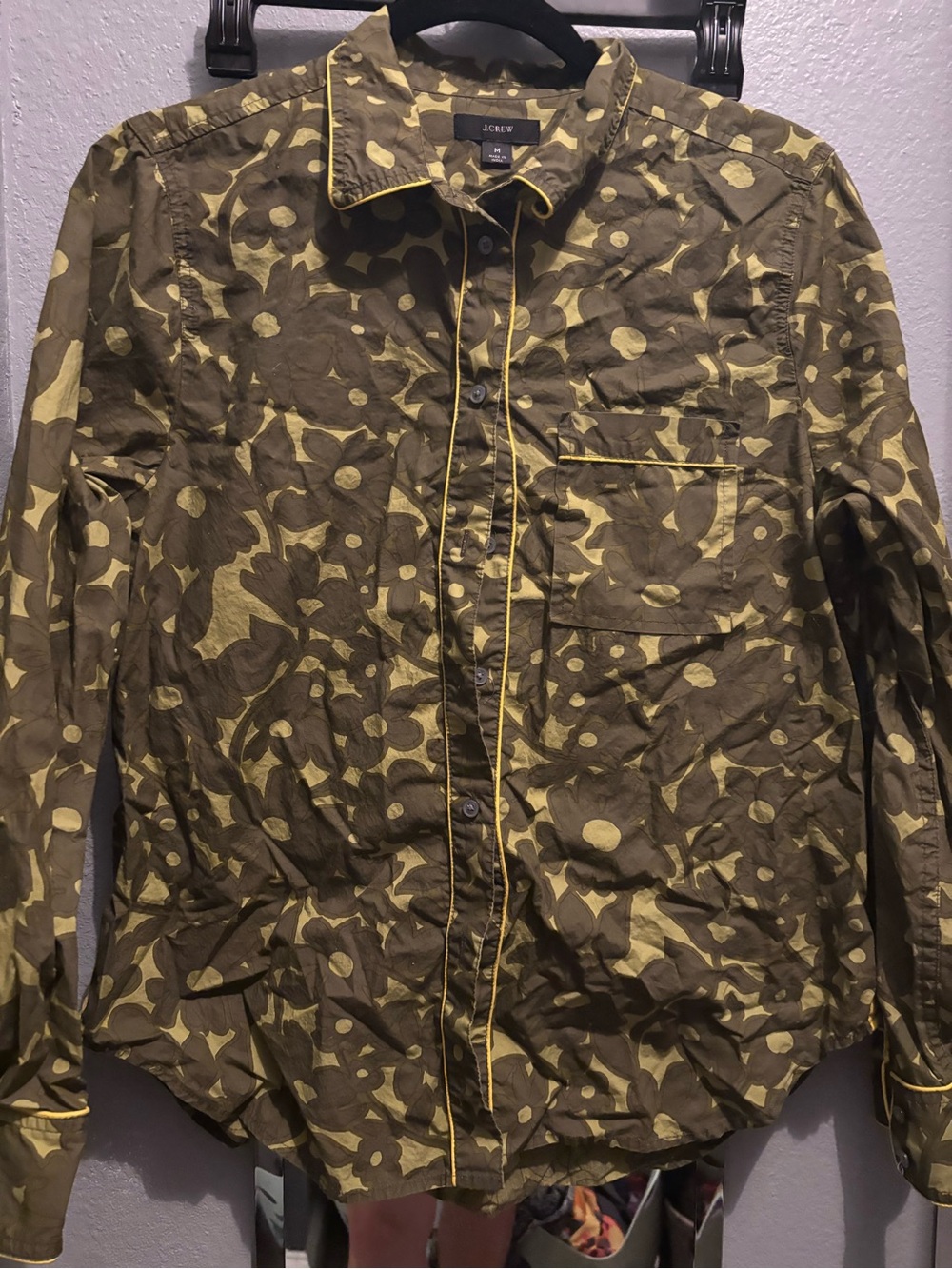 J. Crew women’s Olive & Yellow Patterned Button-Up Shirt Jacket